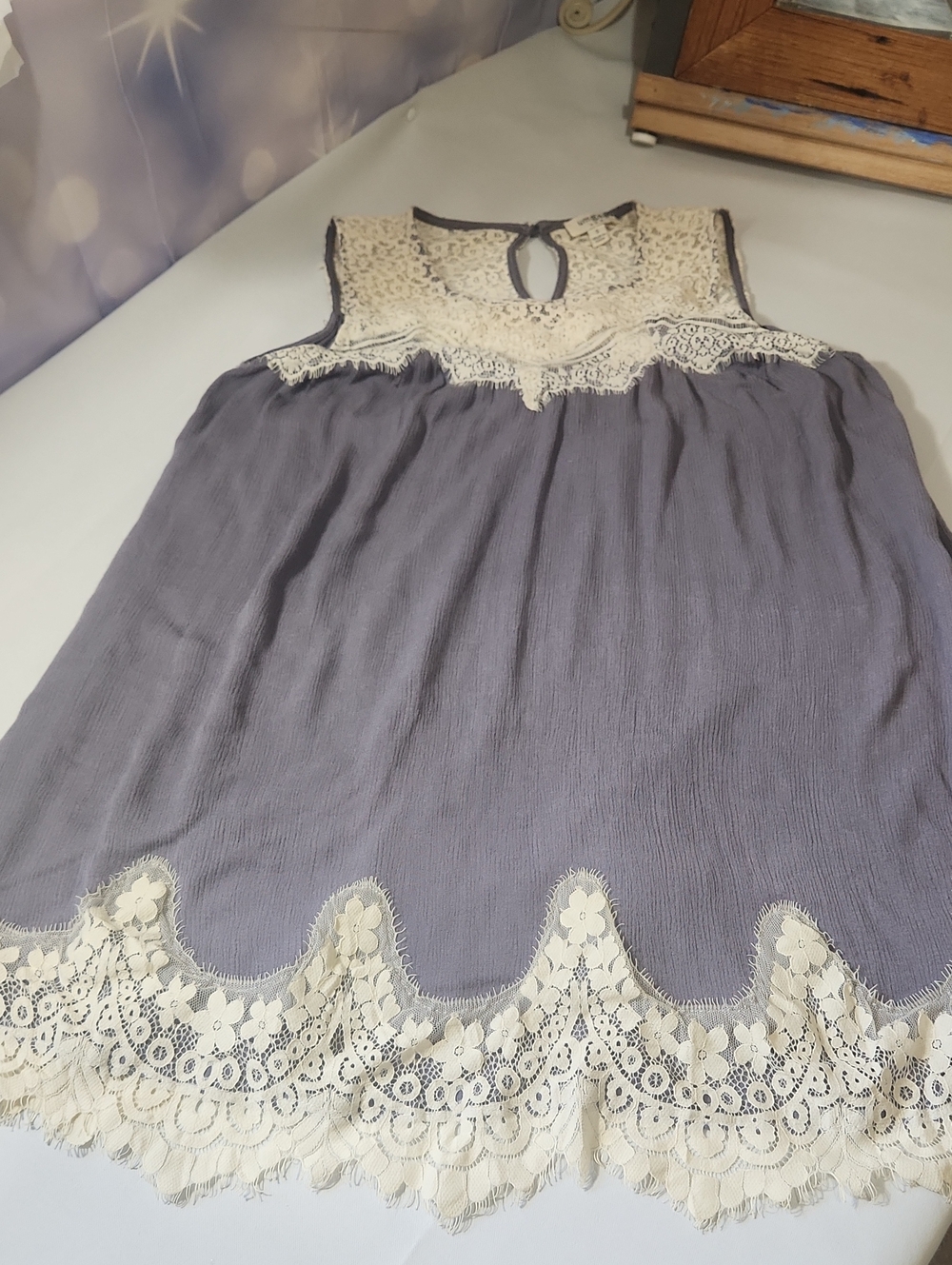 Umgee Lavender Mini Dress with Ivory Lace Trim